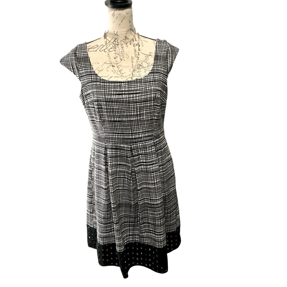 Nine West Black and White Square Neck A-Line Dress Size 12